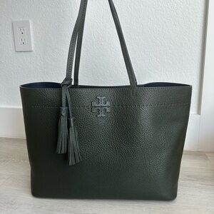 Tory Burch dark green McGraw tote leather purse